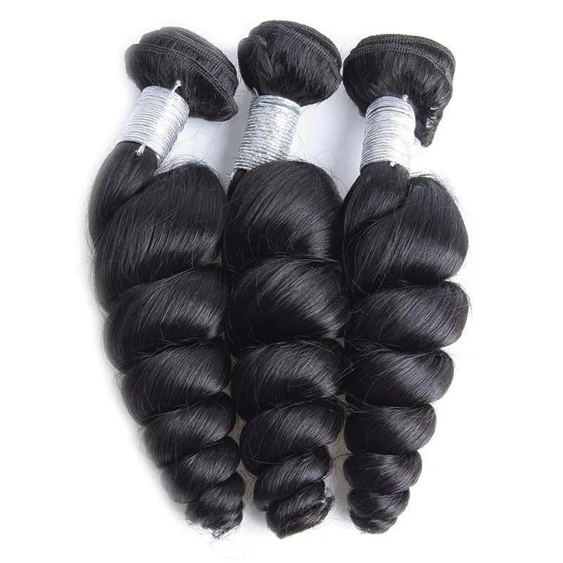 13x6 Frontal with 3 Human Hair Weave Bundles Loose Wave 100% Unprocessed Virgin Human Hair