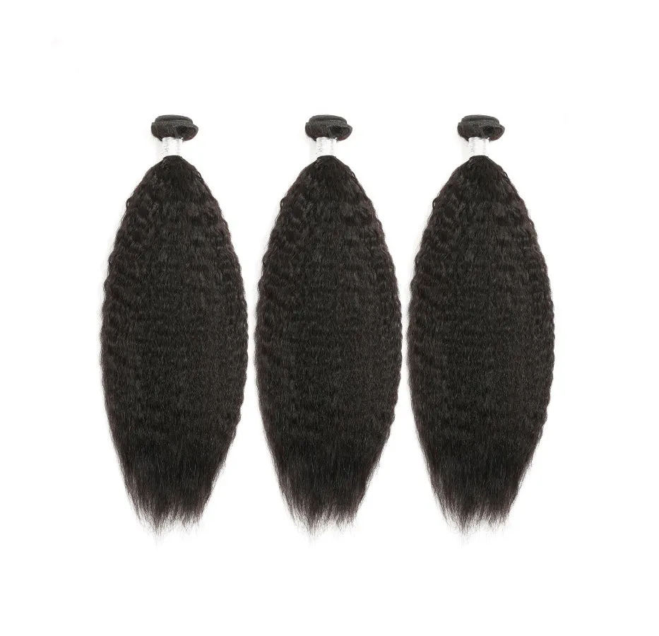 13x6 Frontal with 3 Human Hair Weave Bundles Yaki Straight 100% Unprocessed Virgin Human Hair