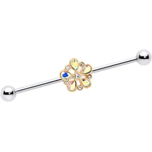 14 Gauge Aurora Gem Filigree Flower Fantasy Industrial Barbell 38mm