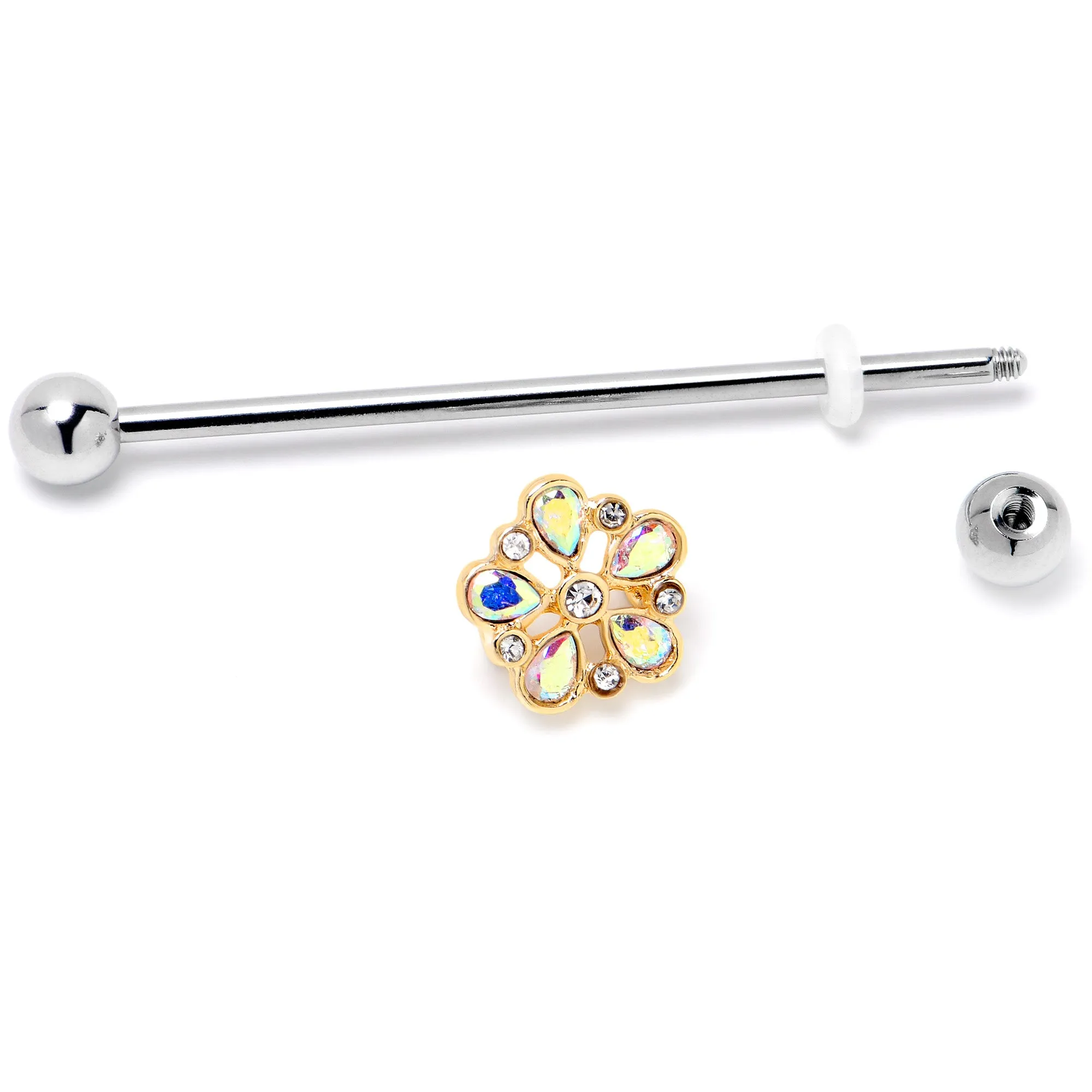 14 Gauge Aurora Gem Filigree Flower Fantasy Industrial Barbell 38mm