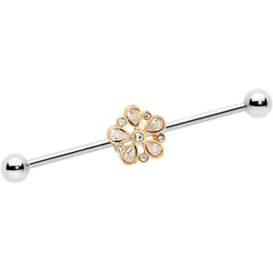 14 Gauge Clear Gem Filigree Flower Fantasy Industrial Barbell 38mm