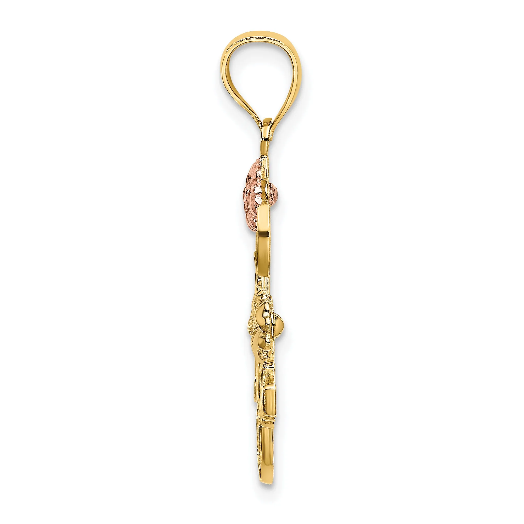 14k Two Tone Gold Rhodium I LOVE YOU Flowers Pendant