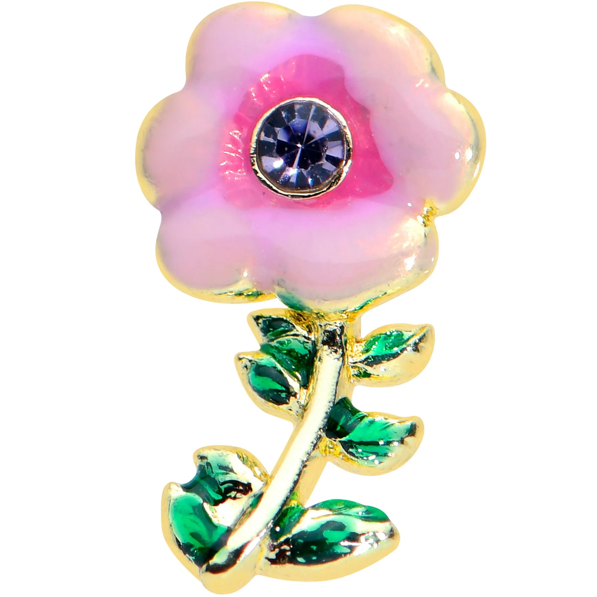 16 Gauge 1/4 Purple Gem Gold Tone Pink Flower Cartilage Tragus Earring