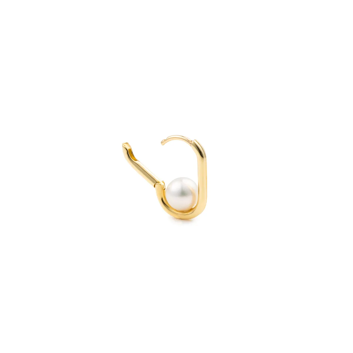 18K MANHATTAN Akoya Pearl Oblong Huggie Earring Medium size