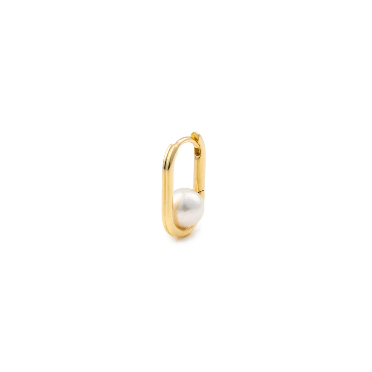 18K MANHATTAN Akoya Pearl Oblong Huggie Earring Medium size