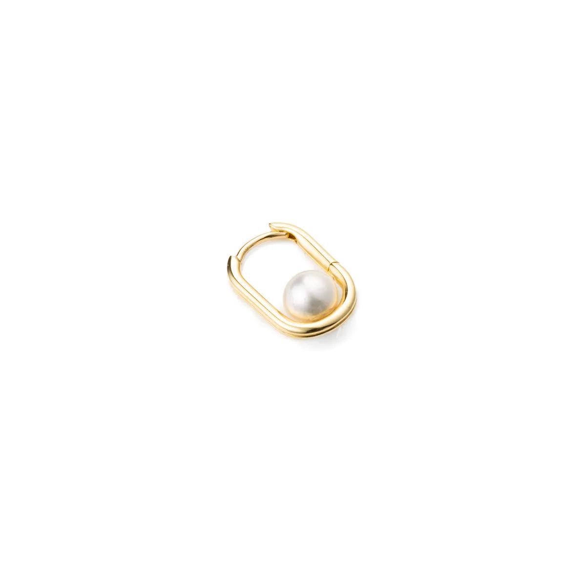 18K MANHATTAN Akoya Pearl Oblong Huggie Earring Medium size