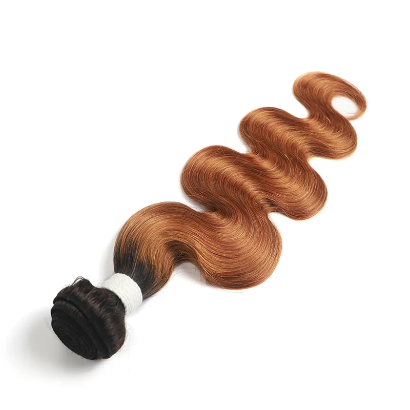 1B/30 Ombre Medium Auburn Black Roots 4 Bundles With 13x4 Lace Frontal 100% Human Hair