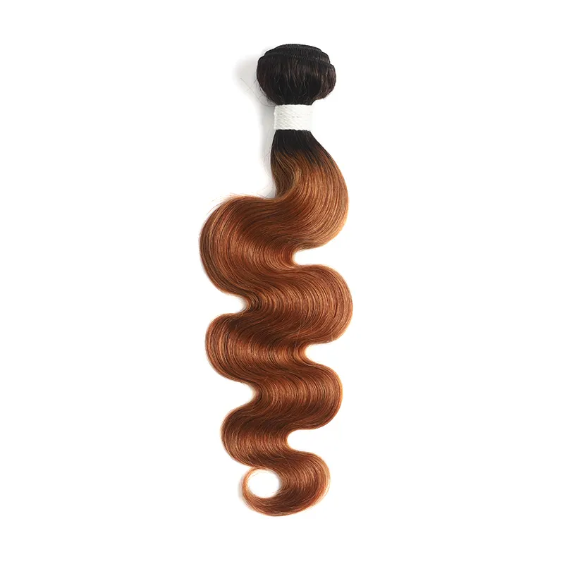 1B/30 Ombre Medium Auburn Black Roots 4 Bundles With 13x4 Lace Frontal 100% Human Hair