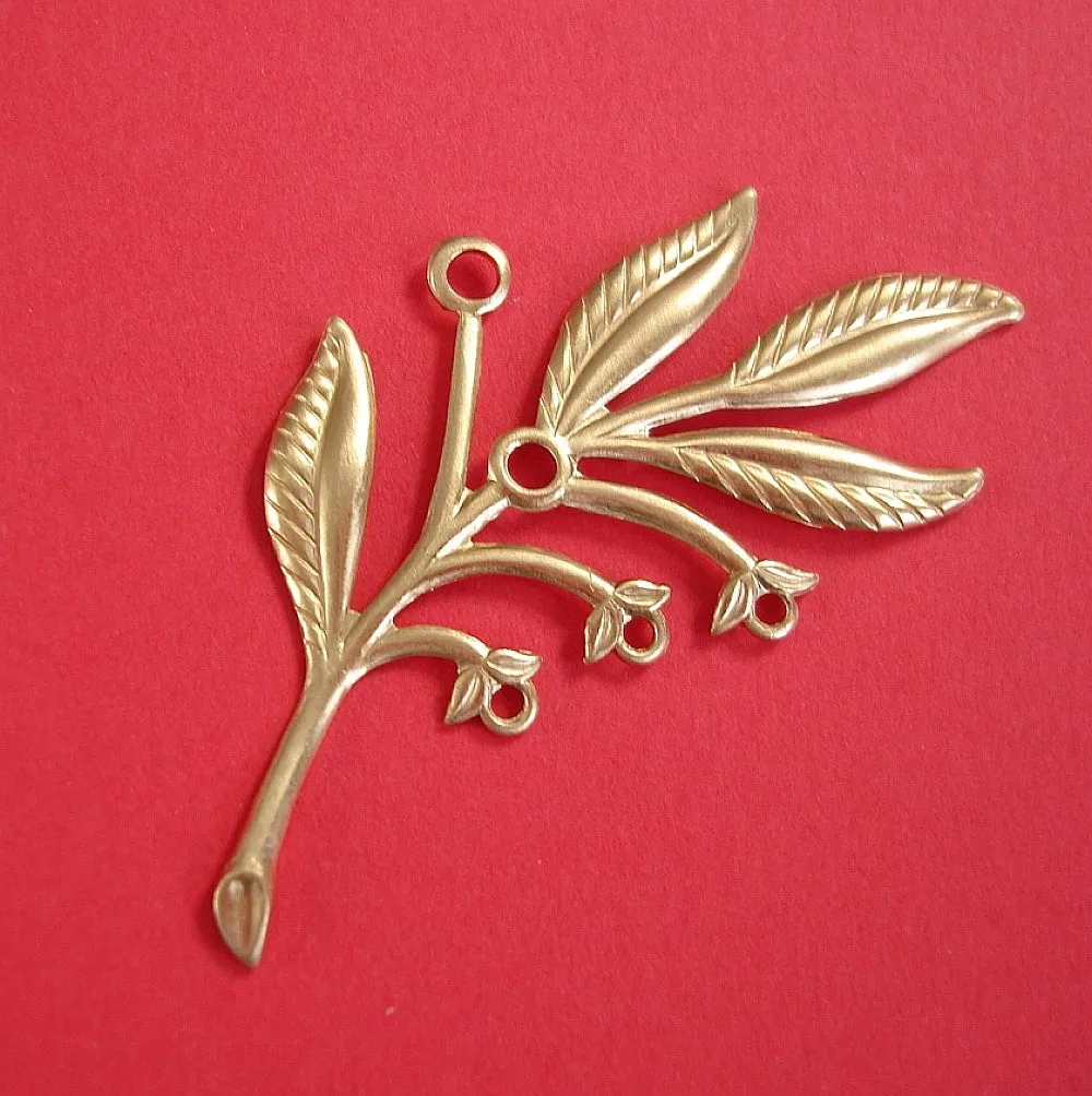 2-Branch Leaf Embellishment  Brass Stamping Pendant Connector