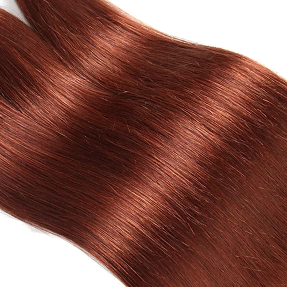 #33 Dark Auburn 3 Bundles With Closure 4x4 pre-Colored 100% virgin human hair