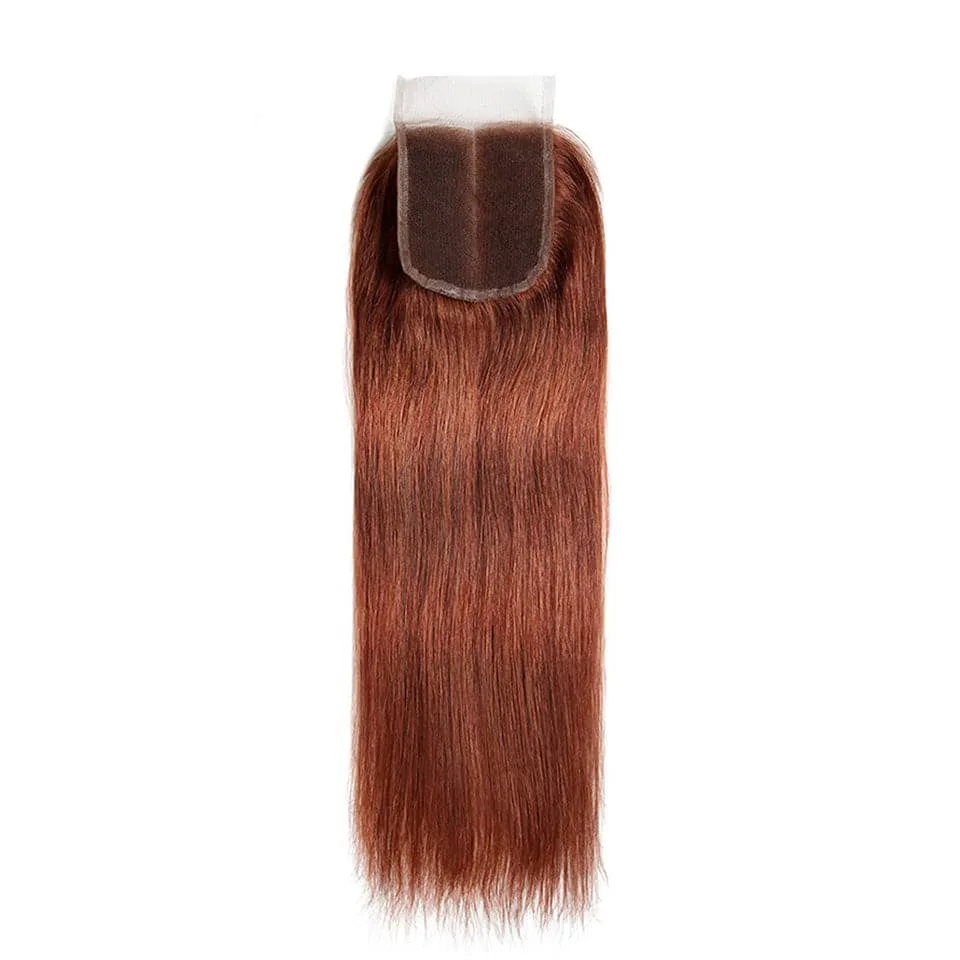 #33 Dark Auburn 3 Bundles With Closure 4x4 pre-Colored 100% virgin human hair