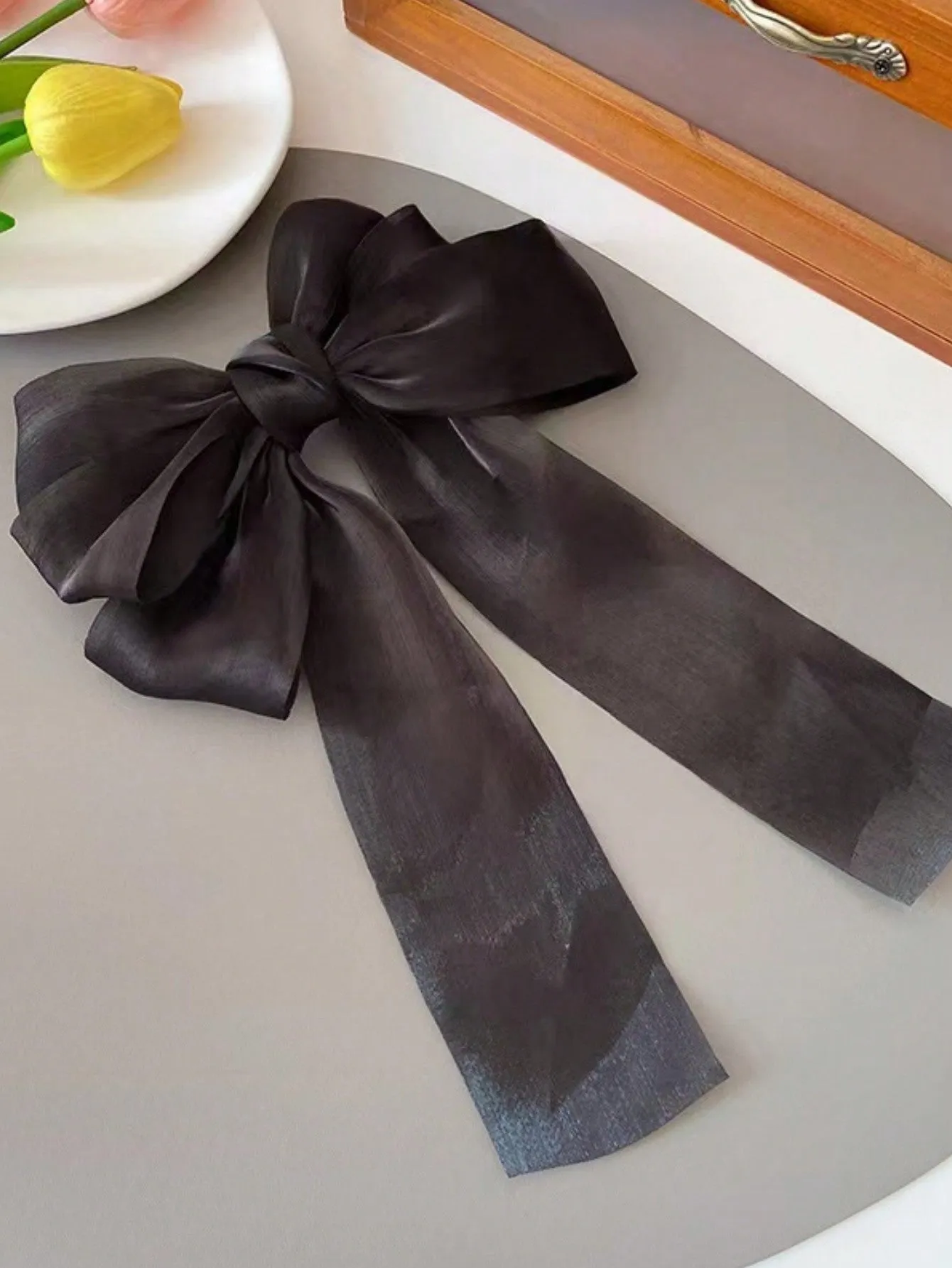 3pcs Cream-Colored Mesh Bow Hair Clip