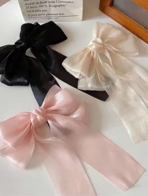3pcs Cream-Colored Mesh Bow Hair Clip