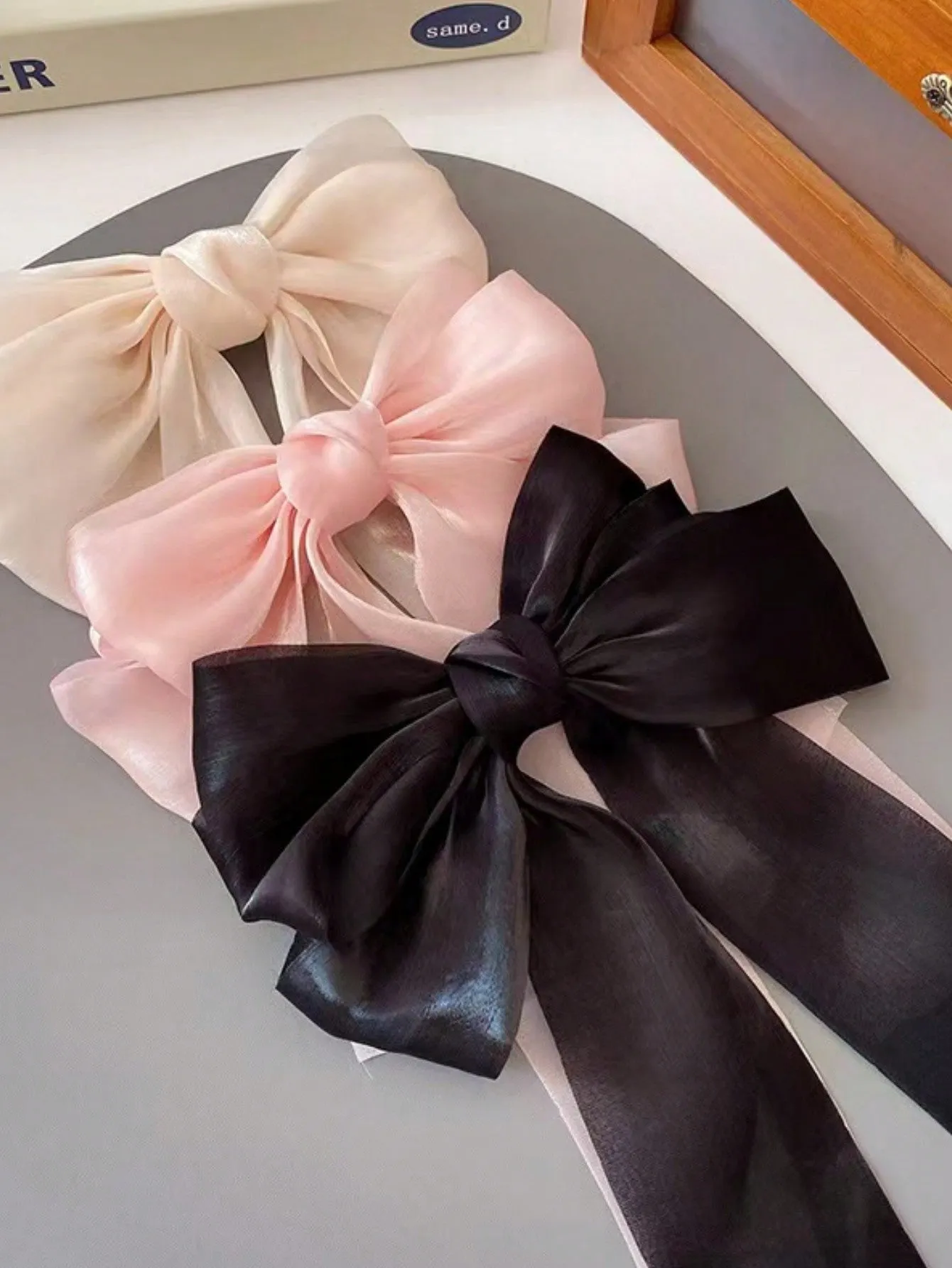 3pcs Cream-Colored Mesh Bow Hair Clip