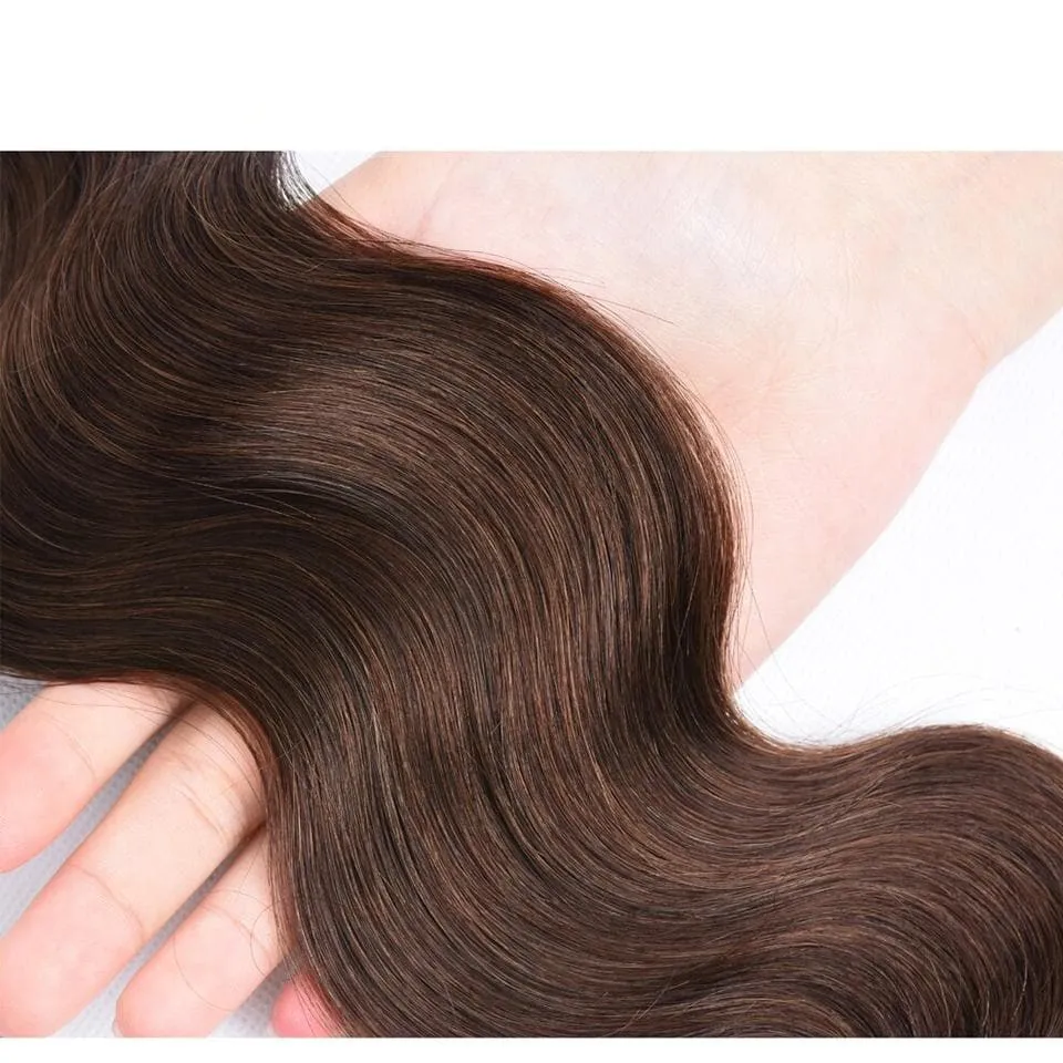 4 Dark Brown Body Wave 4 Bundles With 4x4 Lace Closure 100% Real Human Hair