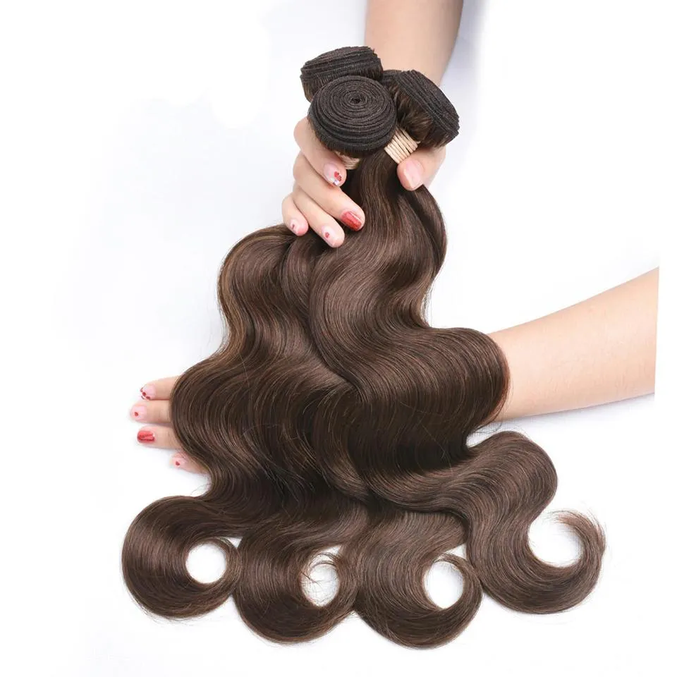 4 Dark Brown Body Wave 4 Bundles With 4x4 Lace Closure 100% Real Human Hair