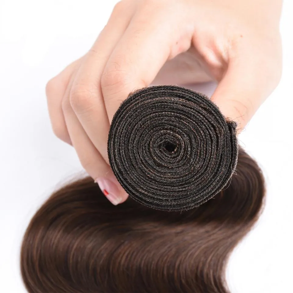 4 Dark Brown Body Wave 4 Bundles With 4x4 Lace Closure 100% Real Human Hair