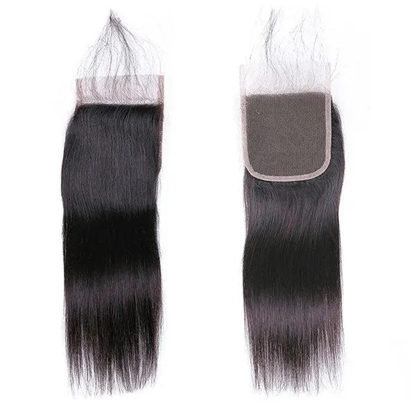 5x5 Closure with 3 Human Hair Weave Bundles 100% Unprocessed Straight Virgin Hair