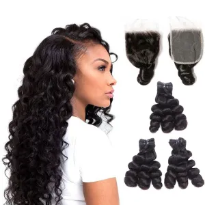 6x6 Closure with 3 Bundles 100% Unprocessed Loose Wave Virgin Human Hair