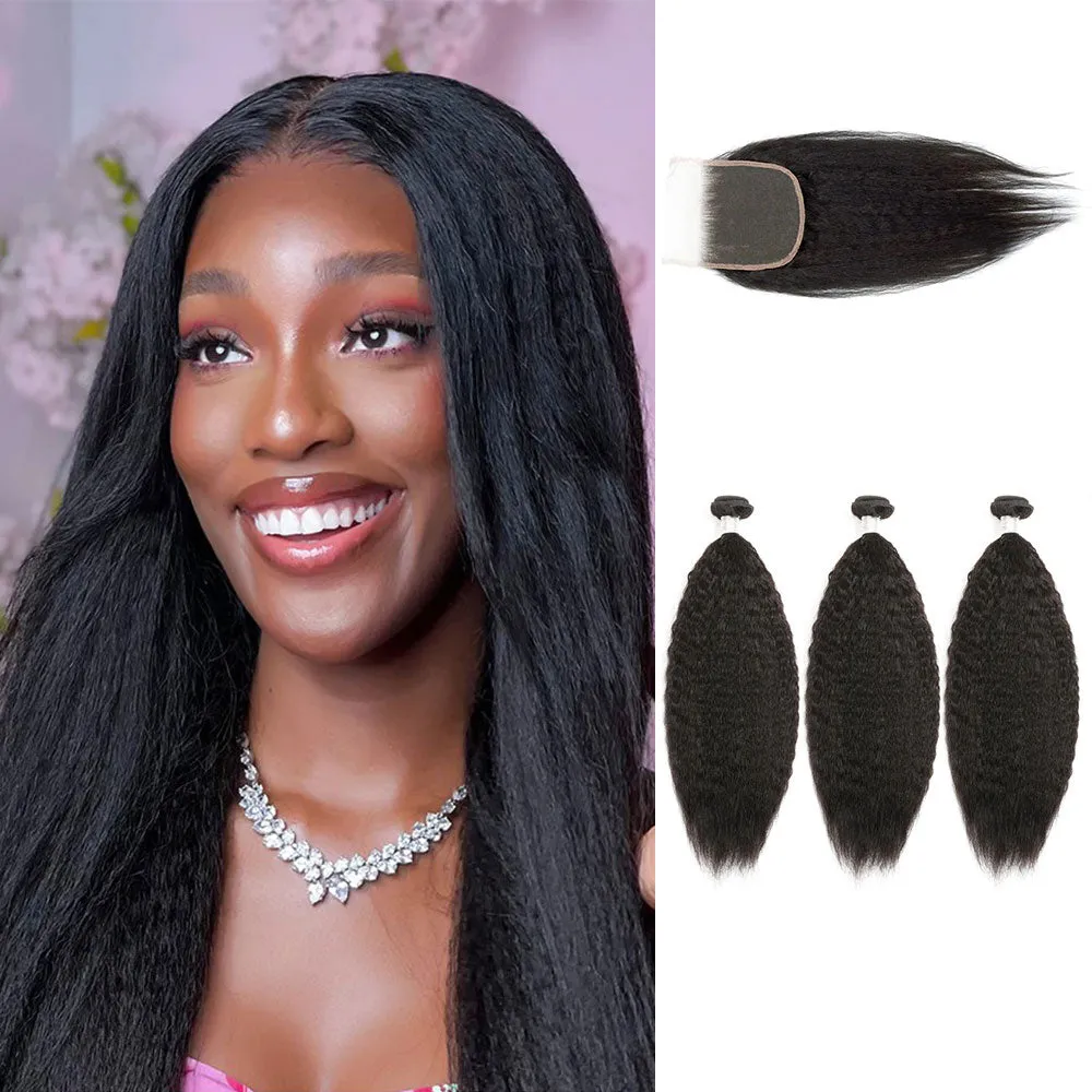 6x6 Closure with 3 Bundles 100% Unprocessed Yaki Straight Virgin Human Hair