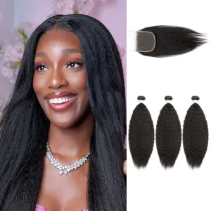 6x6 Closure with 3 Bundles 100% Unprocessed Yaki Straight Virgin Human Hair