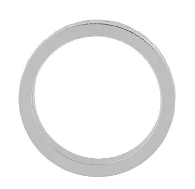 Antique Style Art Deco Flowers and Leaves Millgrain Edged Wedding Band in White Gold - 4mm Wide