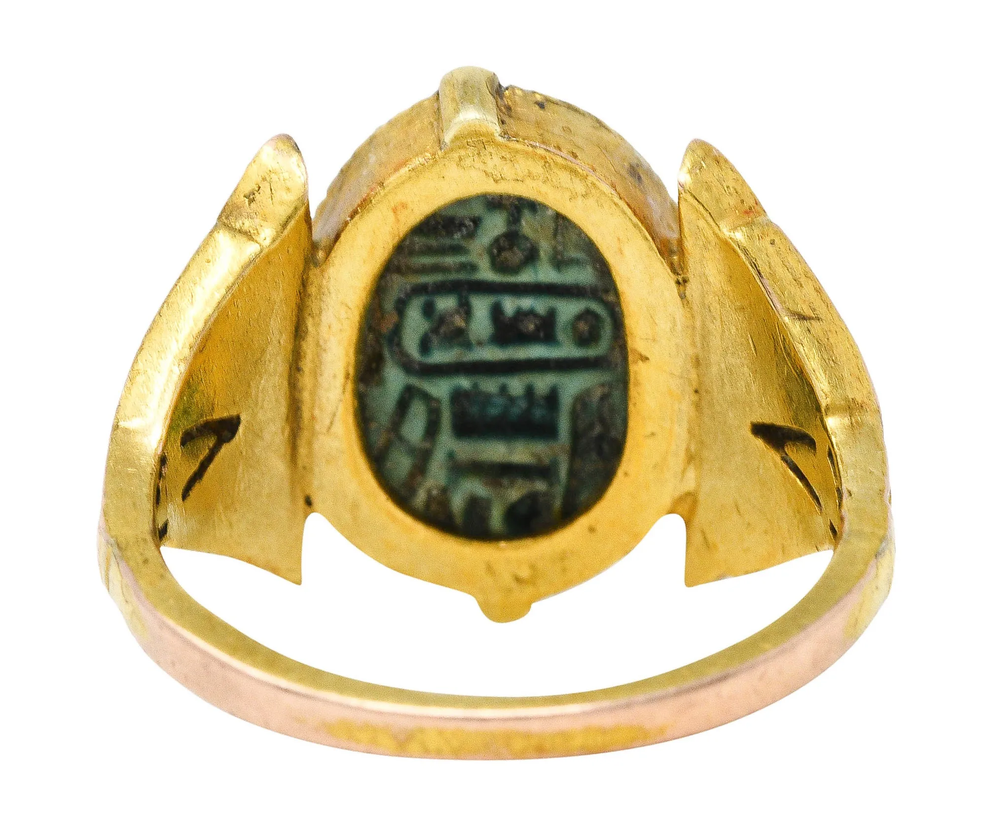 Art Deco Egyptian Revival Enamel Hardstone 14 Karat Gold Scarab Ring
