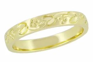 Art Deco Flowers and Leaves Carved Wedding Ring in Yellow Gold - 10K, 14K or 18K