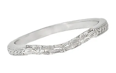 Art Deco Flowers and Wheat Engraved Filigree Wedding Band in Platinum