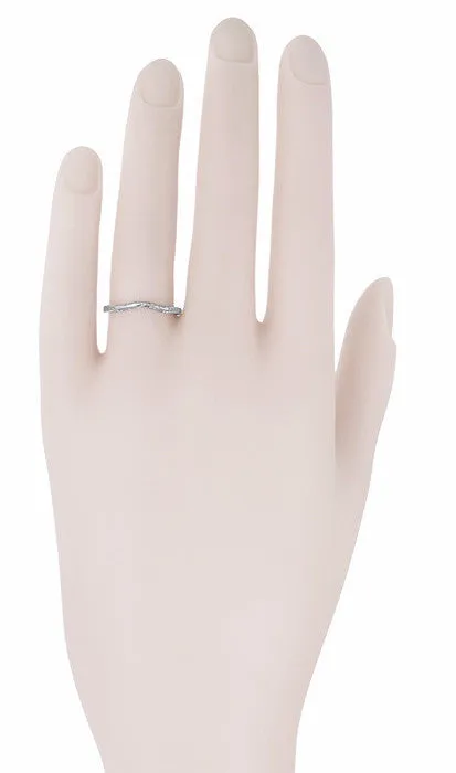 Art Deco Flowers and Wheat Engraved Filigree Wedding Band in Platinum