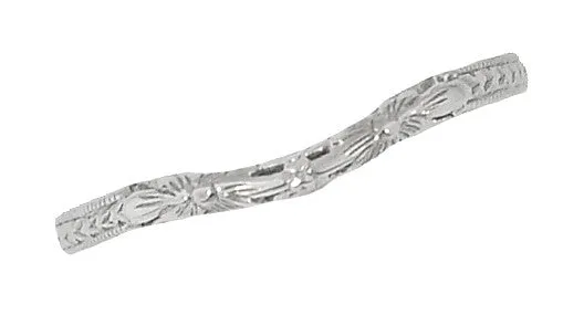 Art Deco Flowers and Wheat Engraved Filigree Wedding Band in Platinum