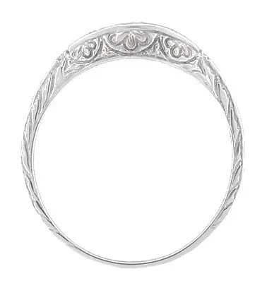 Art Deco Flowers, Wheat & Scrolls Hugger Wedding Band in Platinum
