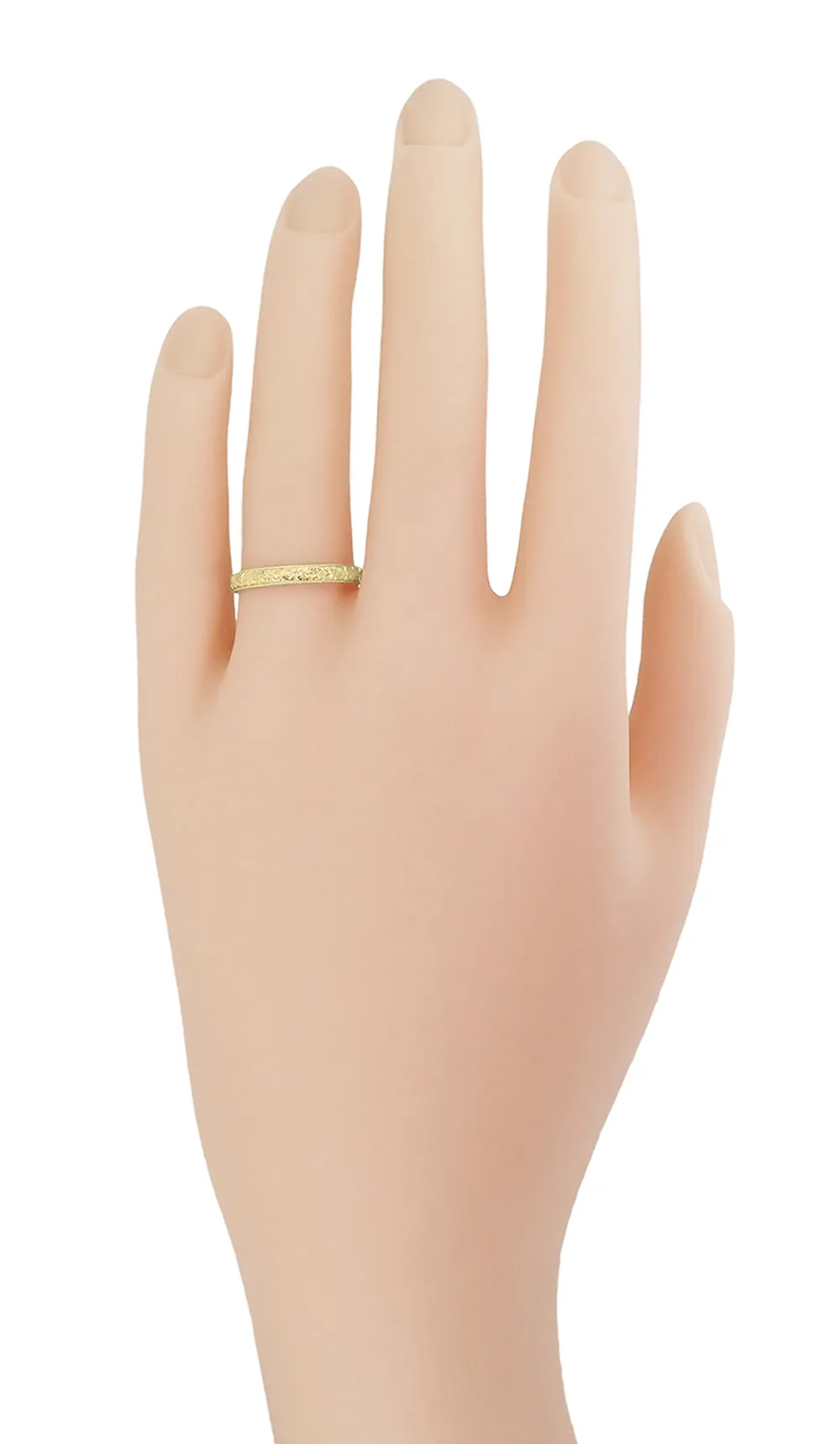 Art Deco Vintage Design Carved Dogwood Blossom Flowers Wedding Band in Yellow Gold
