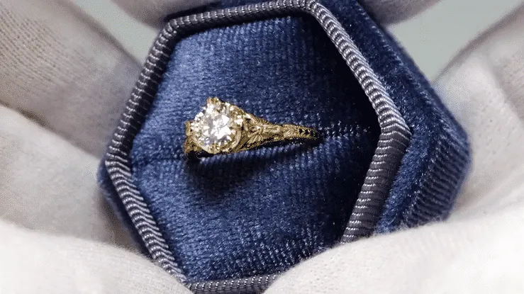 Art Deco Yellow Gold Floral Engraved Filigree 3/4 Carat Vintage Inspired Engagement Ring Mounting for a 6mm Round Stone