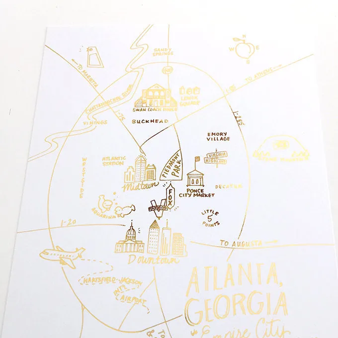 Atlanta, Georgia Gold Foil Map Art Print