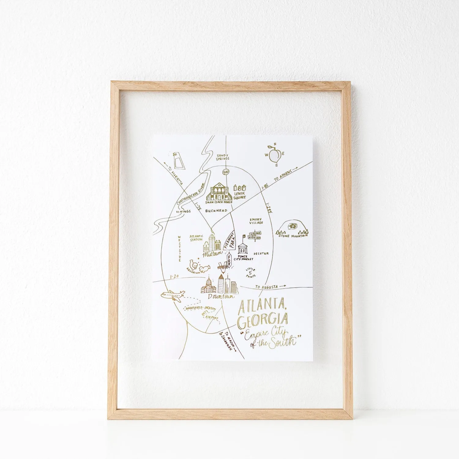 Atlanta, Georgia Gold Foil Map Art Print
