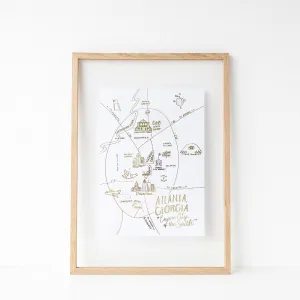 Atlanta, Georgia Gold Foil Map Art Print