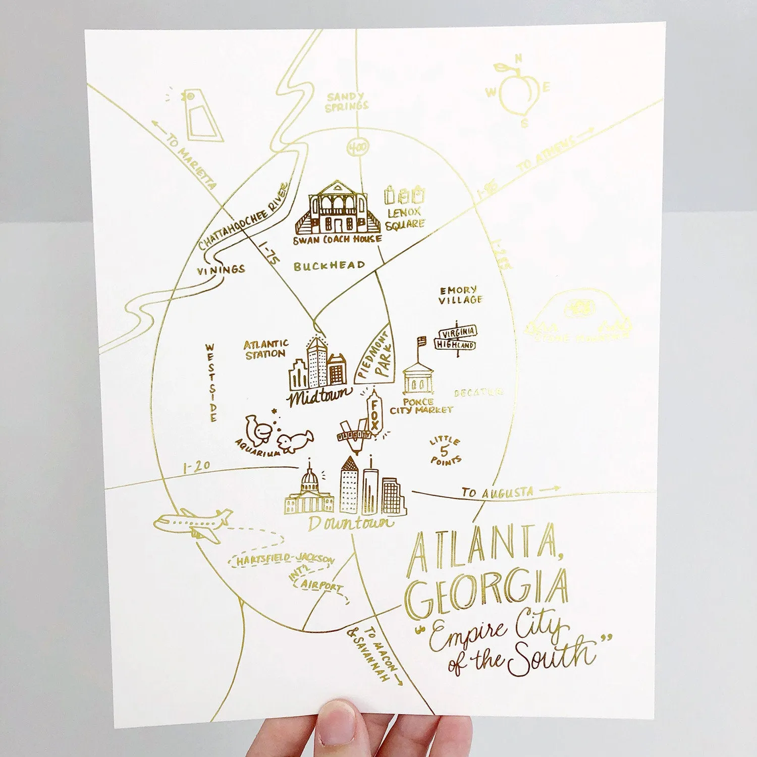 Atlanta, Georgia Gold Foil Map Art Print