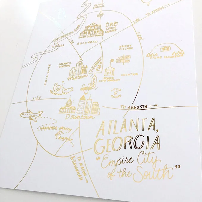 Atlanta, Georgia Gold Foil Map Art Print
