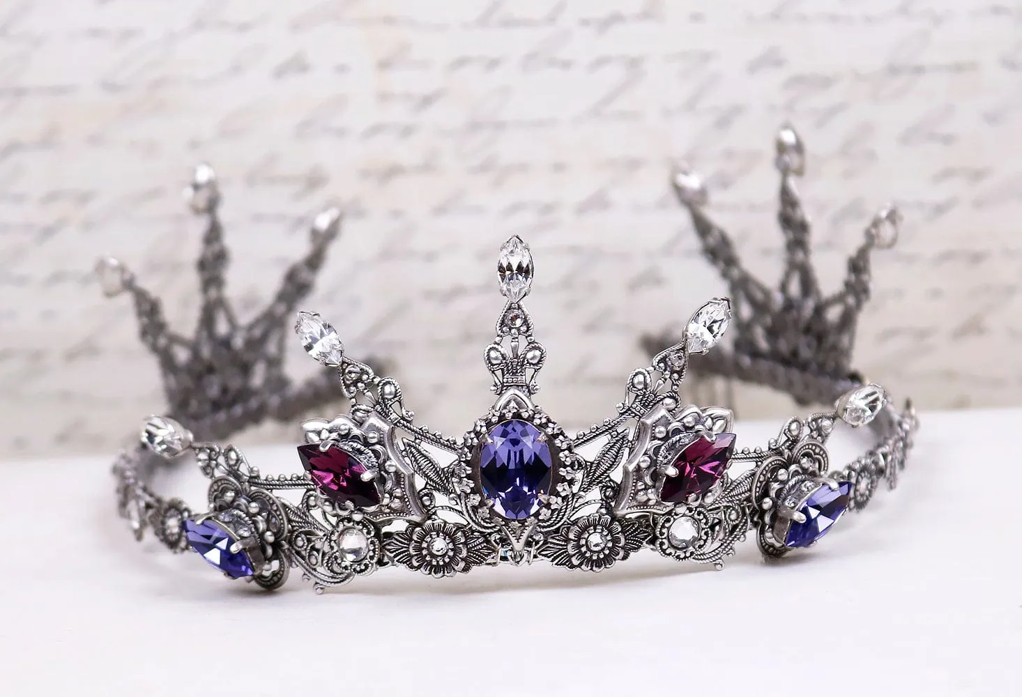 Avalon Tiara - Crystal Points - Antiqued Silver