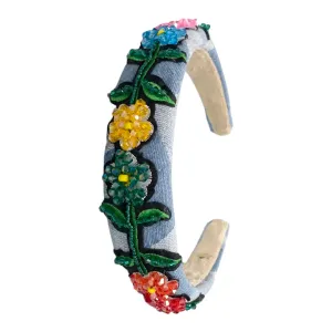 Bari Lynn Denim Patch Flower Beaded Headband
