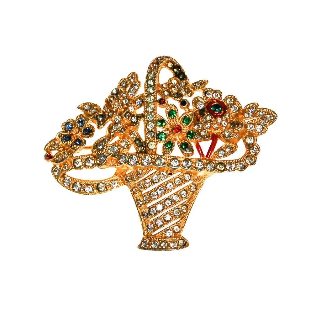 Basket of Flowers Rhinestone Brooch