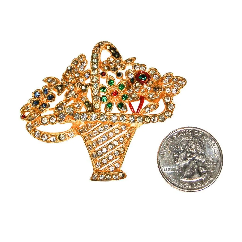 Basket of Flowers Rhinestone Brooch