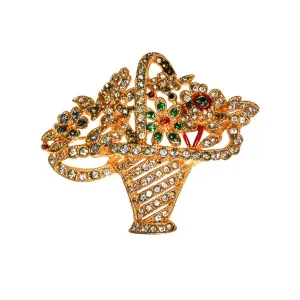 Basket of Flowers Rhinestone Brooch
