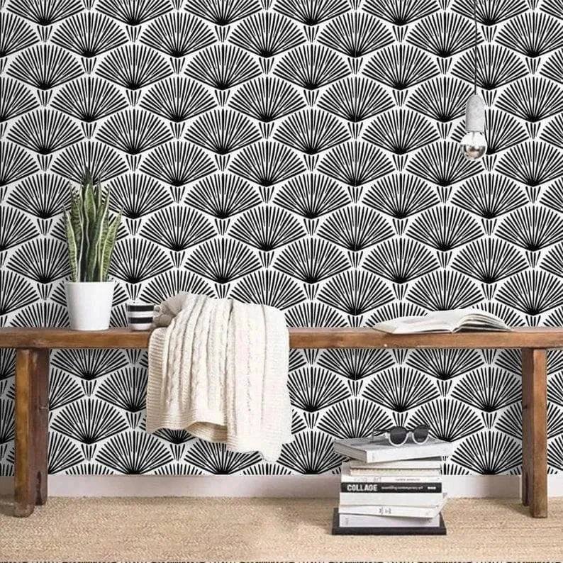 Black and White Art Deco Fans Wallpaper