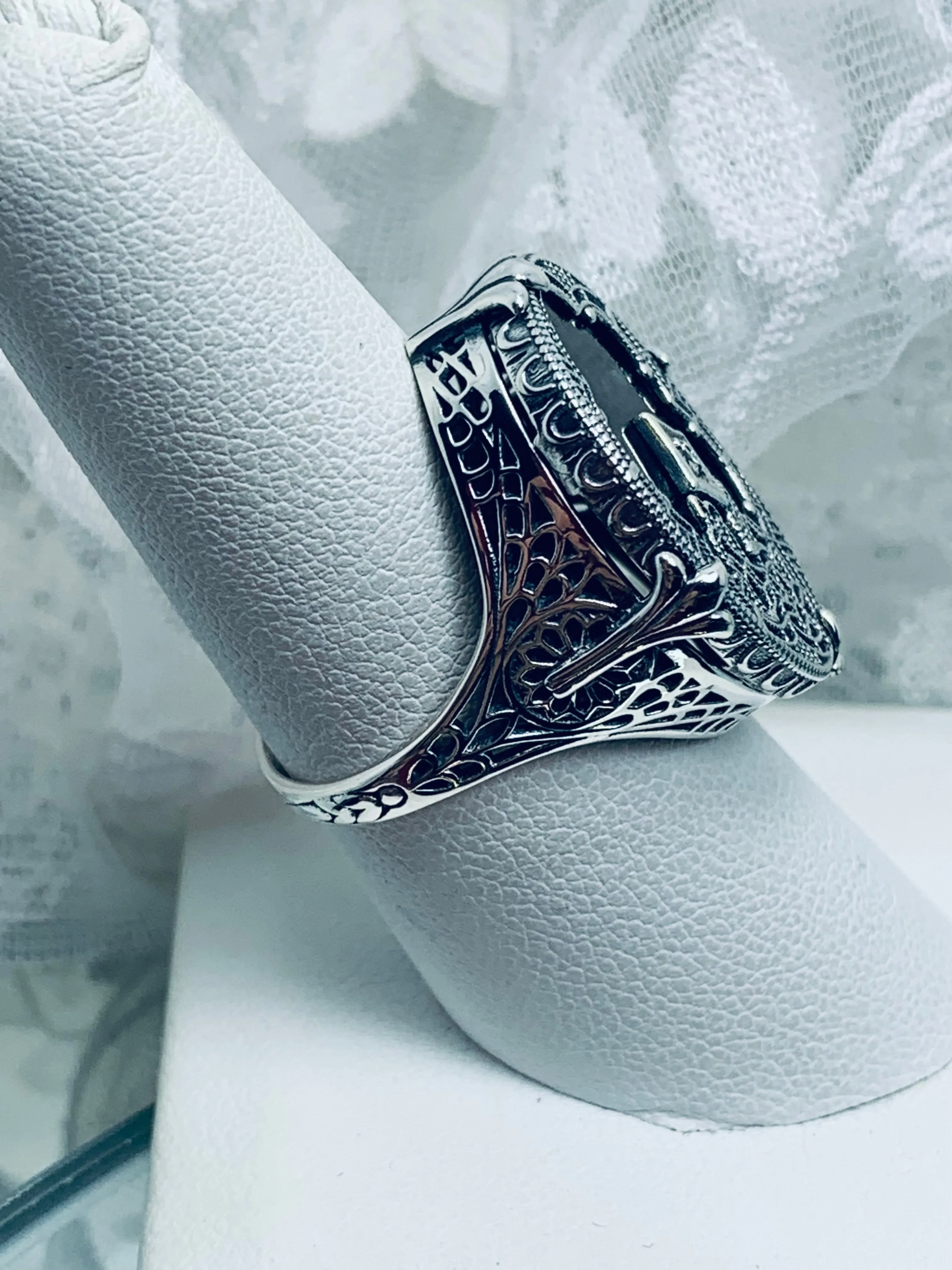 Black Camphor Glass Ring, Size 8, Oval Stained-Glass with inset, Looking Glass #D594 - Ready to Ship