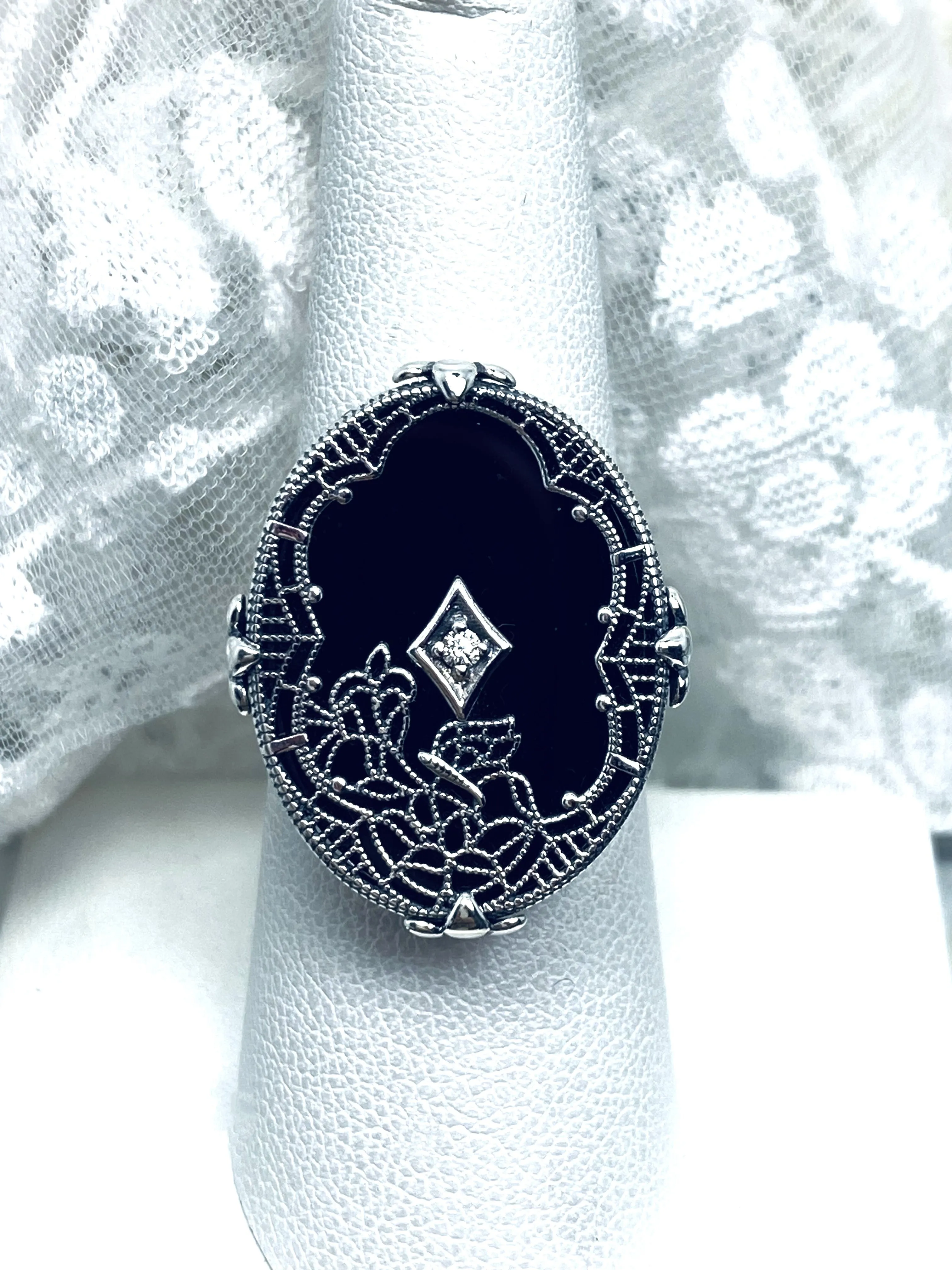 Black Camphor Glass Ring, Size 8, Oval Stained-Glass with inset, Looking Glass #D594 - Ready to Ship