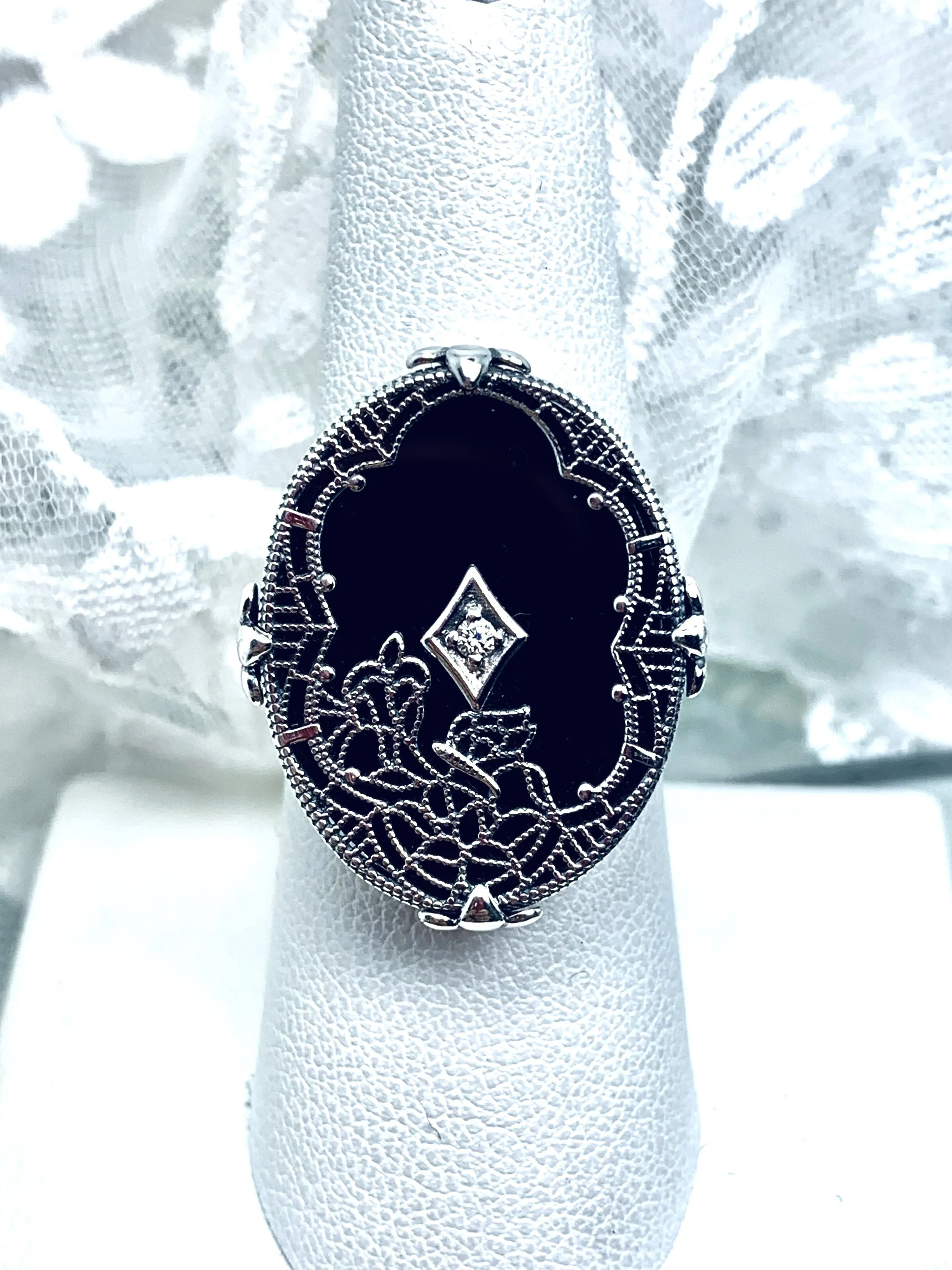 Black Camphor Glass Ring, Size 8, Oval Stained-Glass with inset, Looking Glass #D594 - Ready to Ship