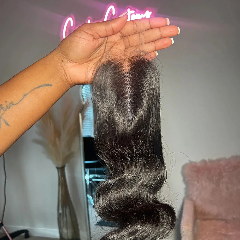 Body Wave 4 Bundles With 2x6 Lace Closure 100% Unprocessed Virgin Human Hair