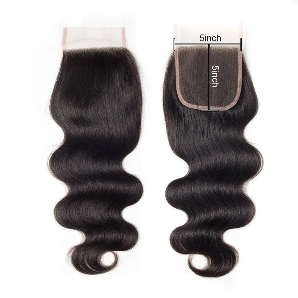 Body Wave 4 Bundles With 5x5 Lace Closure 100% Unprocessed Virgin Human Hair